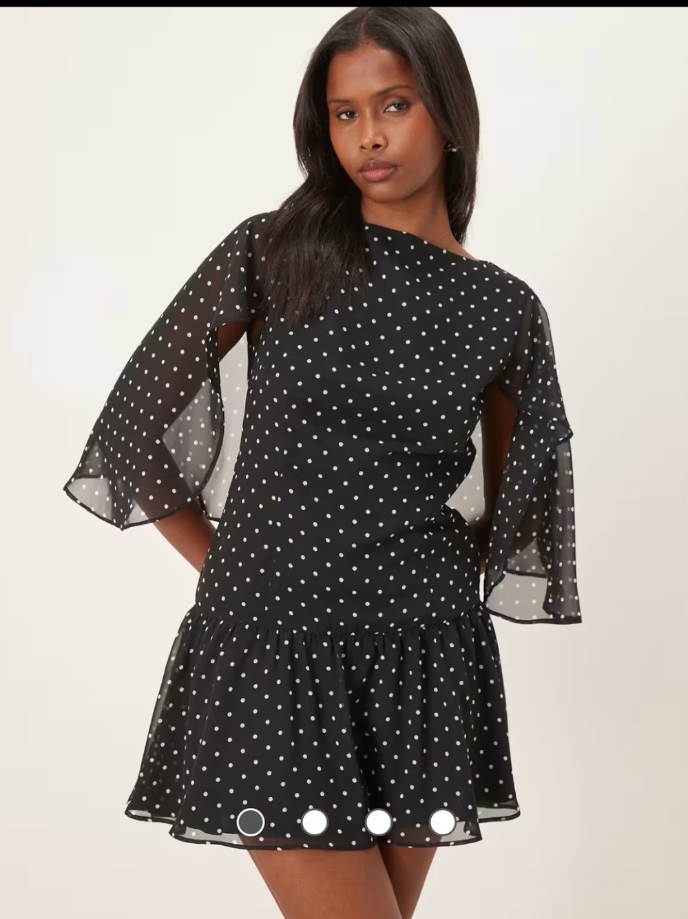 ASOS DESIGN chiffon cape detail mini dress in black polka dot